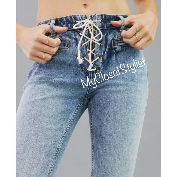 Nwt Pilcro LACE-UP Icon Flare Zipper Jeans 32 NEW With Tag Anthropologie - Picture 2 of 4